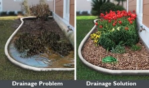 Ponding water is easily removed from landscape with a repaired channel and french drainage system in Irving Texas by Andys Sprinkler Drainage Systems plus installed as well