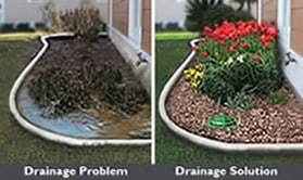 Ponding water is easily removed from landscape with a repaired channel and french drainage system in Flower Mound Texas by Andys Sprinkler Drainage Systems plus installed as well