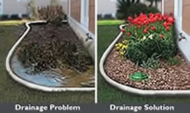Ponding water is easily removed from landscape with a repaired channel and french drainage system in Highland Park Texas by Andys Sprinkler Drainage Systems plus installed as well