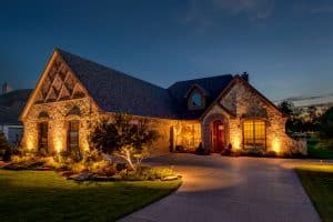 Outdoor lighting on a house in Texas.